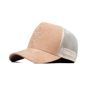 HEAD GEAR BEIGE SUPER SUEDE TRUCKER CAP
