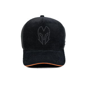 HEAD GEAR BLACK WITH ORANGE SANDWICH CORD TRUCKER CAP
