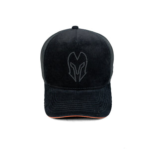 HEAD GEAR BLACK WITH ORANGE SANDWICH CORD TRUCKER CAP