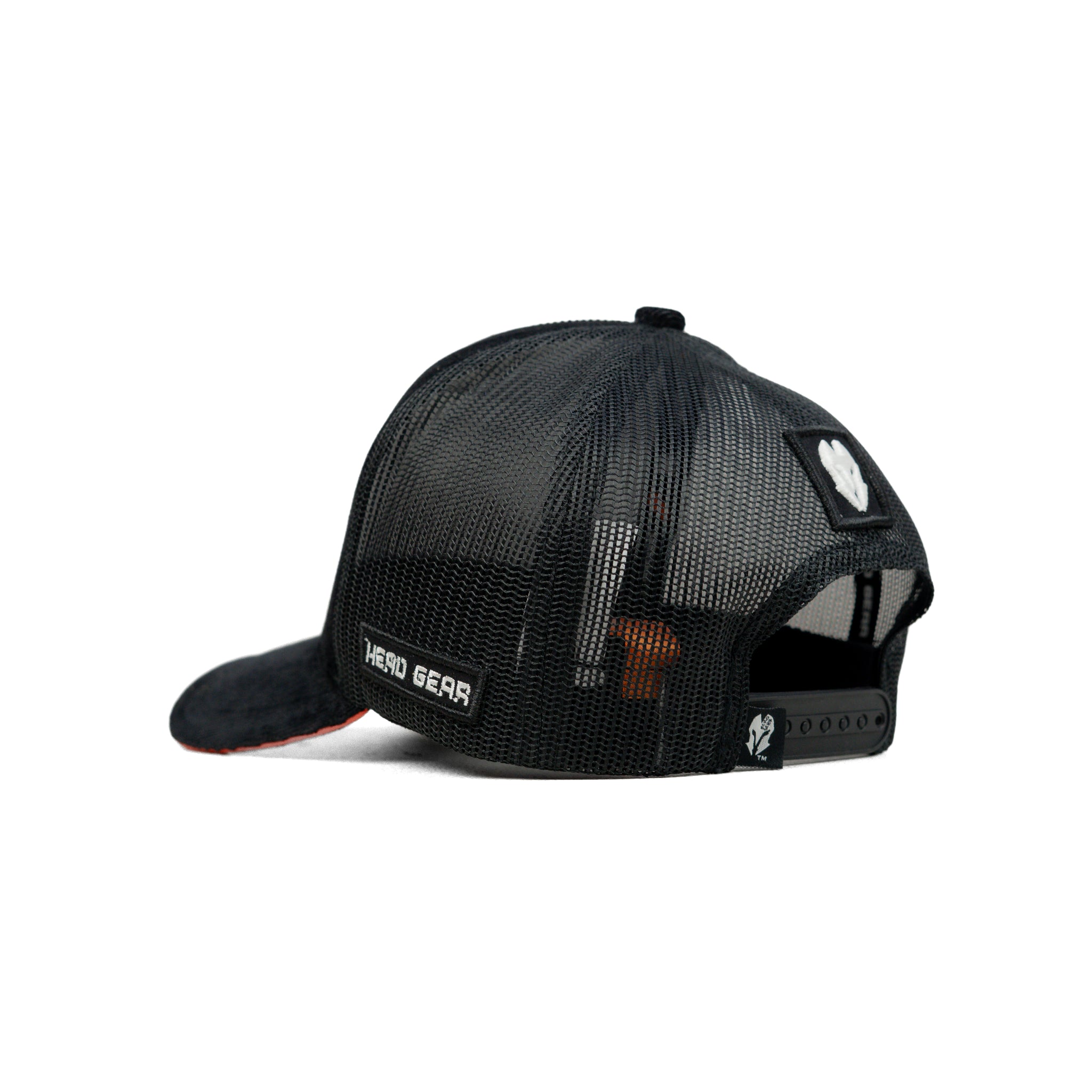 HEAD GEAR BLACK WITH ORANGE SANDWICH CORD TRUCKER CAP