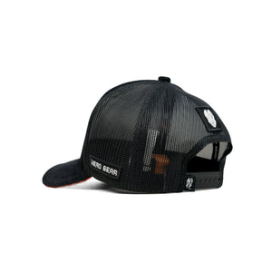 HEAD GEAR BLACK WITH ORANGE SANDWICH CORD TRUCKER CAP
