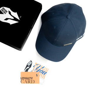 HEAD GEAR NAVY BLUE RUSTIC METAL PATCH SANDWICH CAP