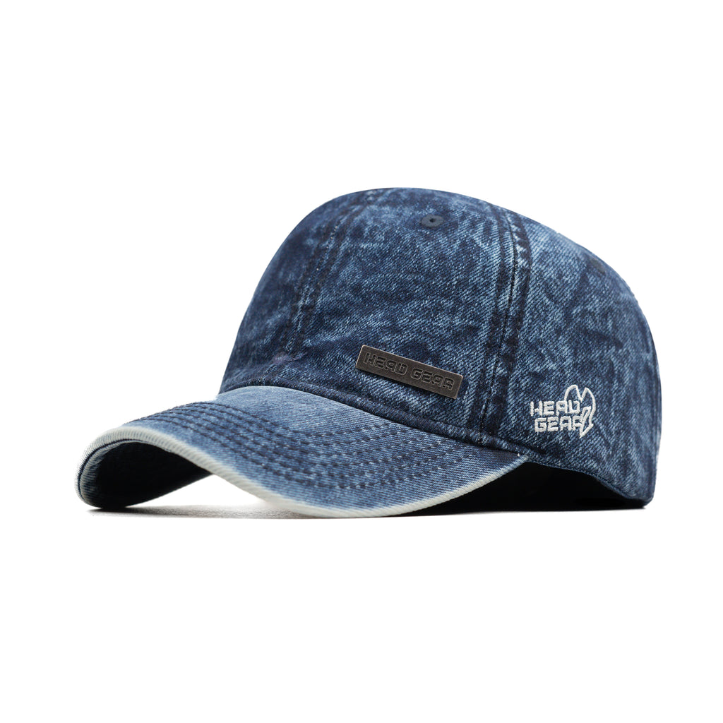 HEAD GEAR DARK BLUE WASHED DENIM METAL PATCH CAP