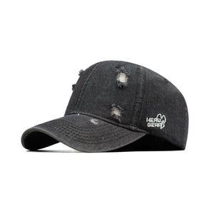 HEAD GEAR BLACK WASHED DENIM RIPPED CAP