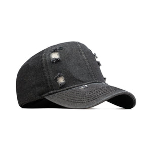 HEAD GEAR BLACK WASHED DENIM RIPPED CAP