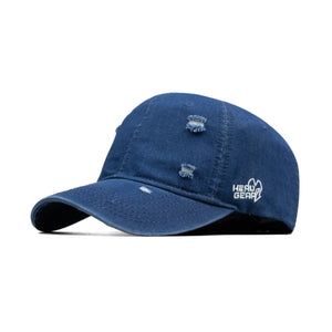 HEAD GEAR NAVY BLUE WASHED DENIM RIPPED CAP