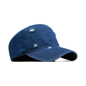 HEAD GEAR NAVY BLUE WASHED DENIM RIPPED CAP