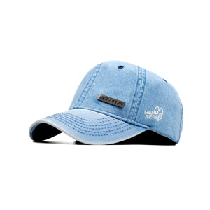 HEAD GEAR BRIGHT SKY BLUE WASHED DENIM METAL PATCH CAP