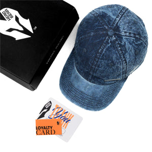 HEAD GEAR DARK BLUE WASHED DENIM METAL PATCH CAP