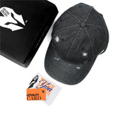 HEAD GEAR BLACK WASHED DENIM RIPPED CAP