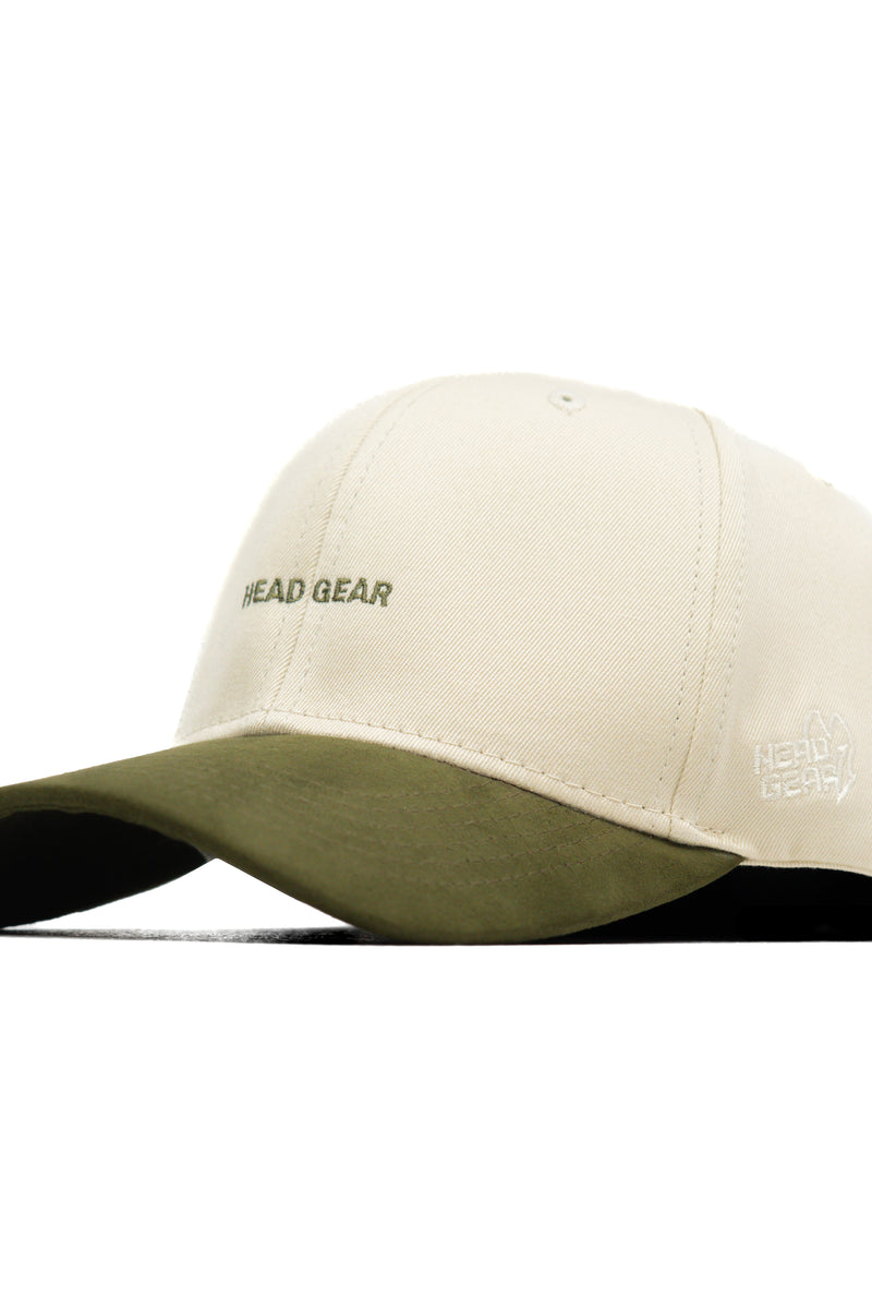 HEAD GEAR OFF WHITE AND OLIVE STRUCTURED CAP