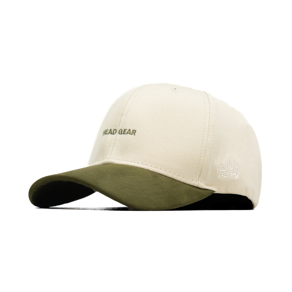 HEAD GEAR OFF WHITE AND OLIVE STRUCTURED CAP