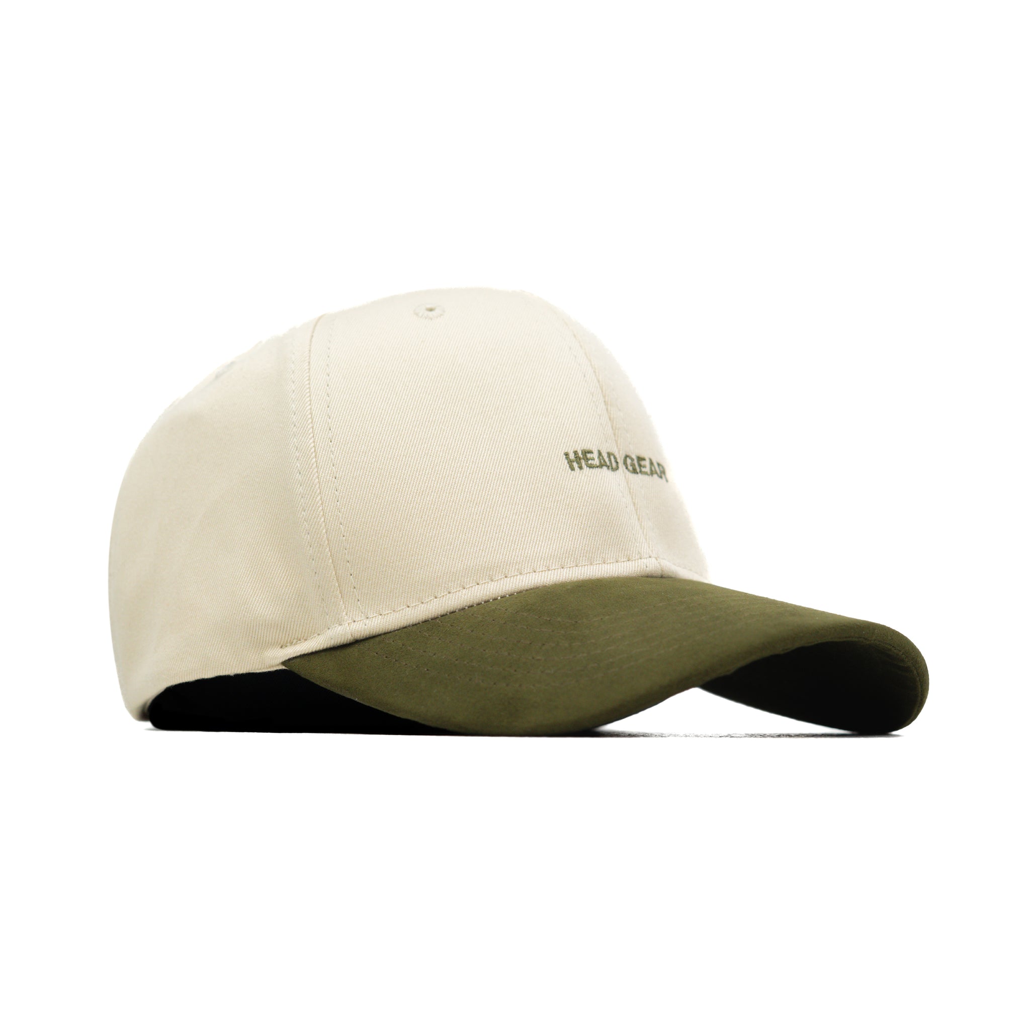 HEAD GEAR OFF WHITE AND OLIVE STRUCTURED CAP