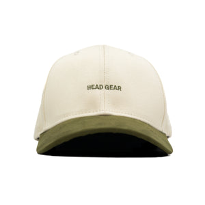 HEAD GEAR OFF WHITE AND OLIVE STRUCTURED CAP