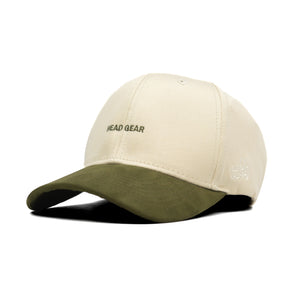 HEAD GEAR OFF WHITE AND OLIVE STRUCTURED CAP