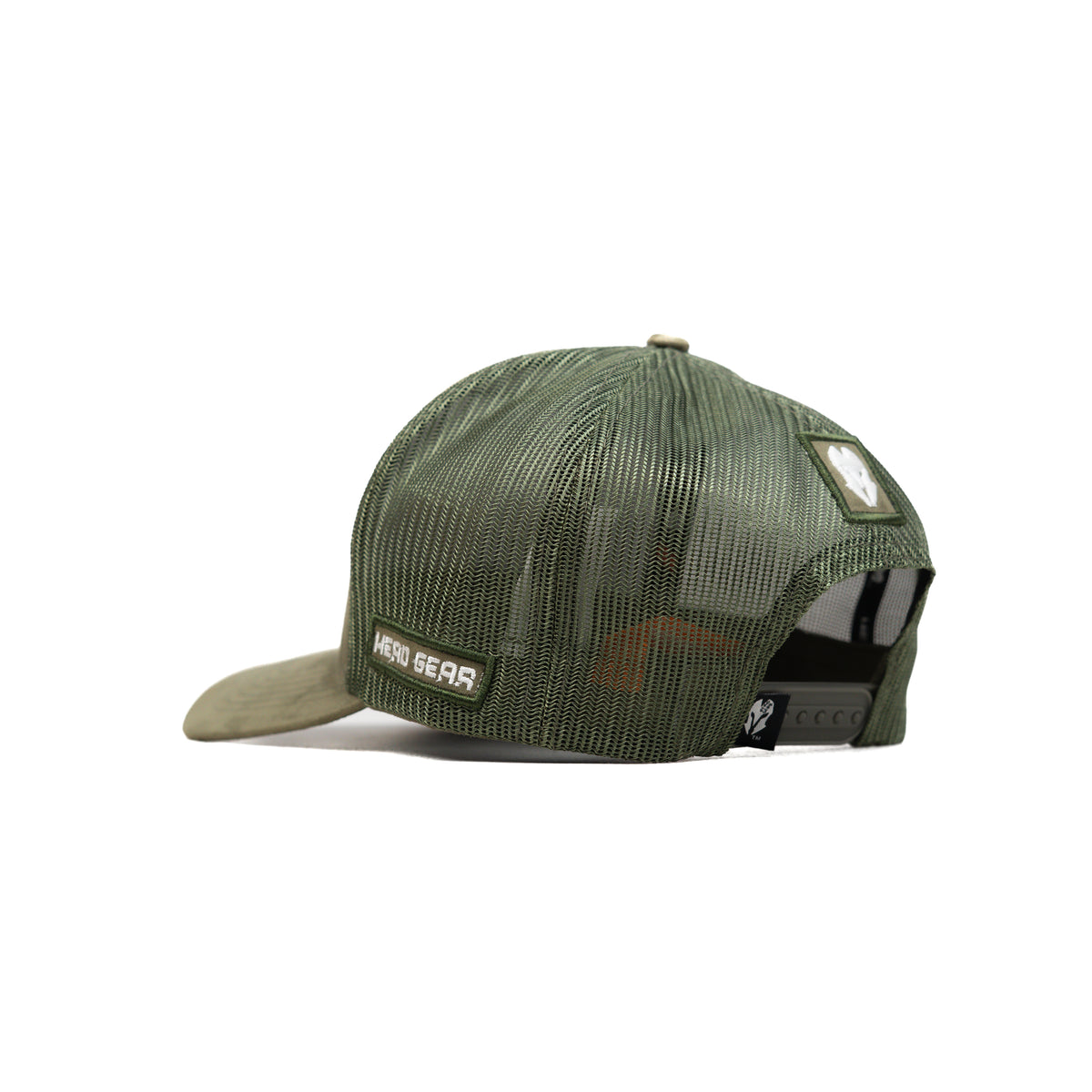 HEAD GEAR OLIVE TRUCKER LEATHER PATCH CAP
