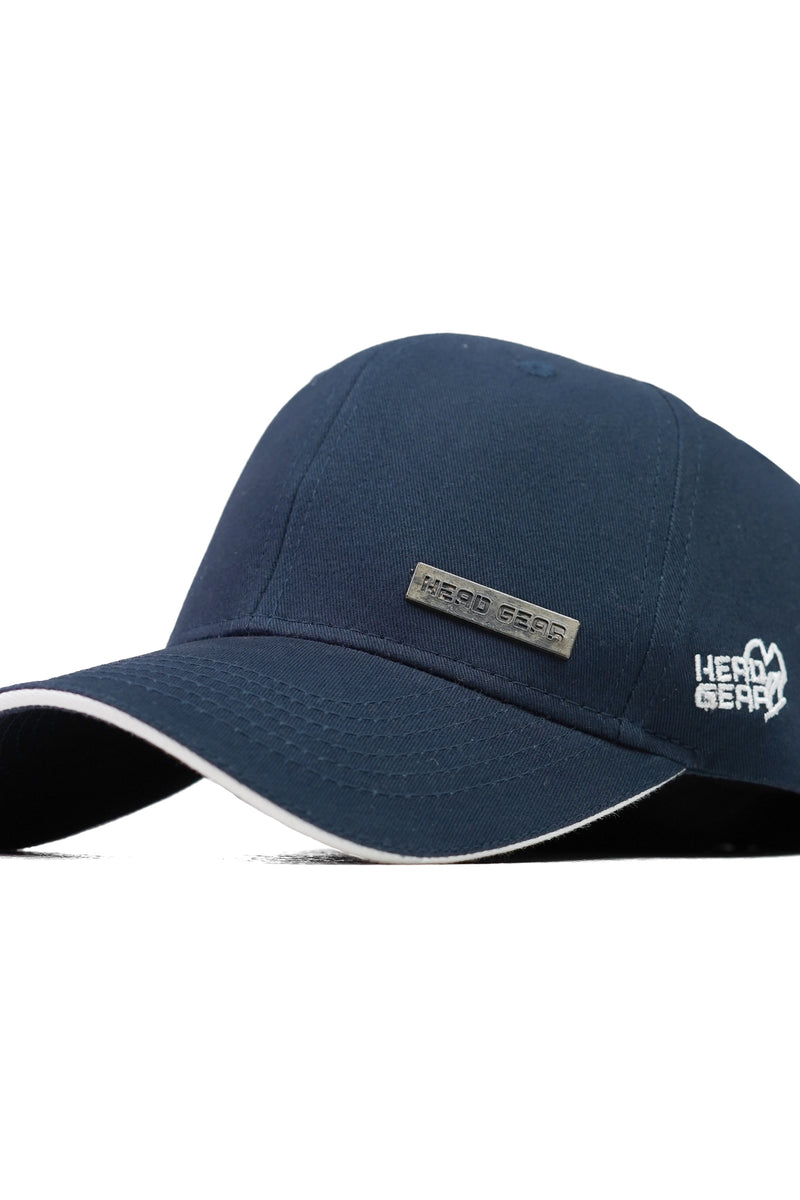 HEAD GEAR NAVY BLUE RUSTIC METAL PATCH SANDWICH CAP