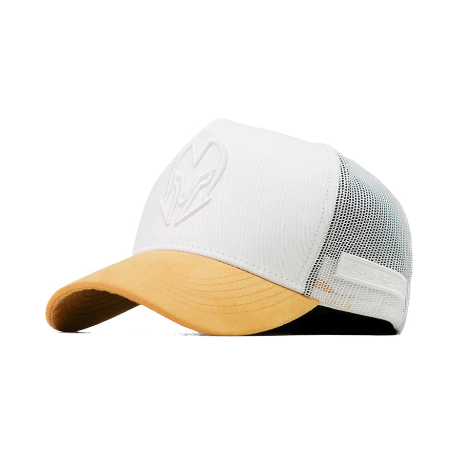 HEAD GEAR WHITE AND MUSTARD DUAL TONE TRUCKER CAP