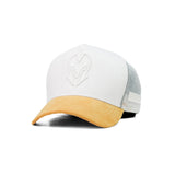 HEAD GEAR WHITE AND MUSTARD DUAL TONE TRUCKER CAP