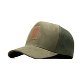 HEAD GEAR OLIVE TRUCKER LEATHER PATCH CAP