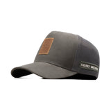 HEAD GEAR GREY TRUCKER LEATHER PATCH CAP