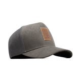 HEAD GEAR GREY TRUCKER LEATHER PATCH CAP
