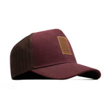 HEAD GEAR RED WINE TRUCKER LEATHER PATCH CAP