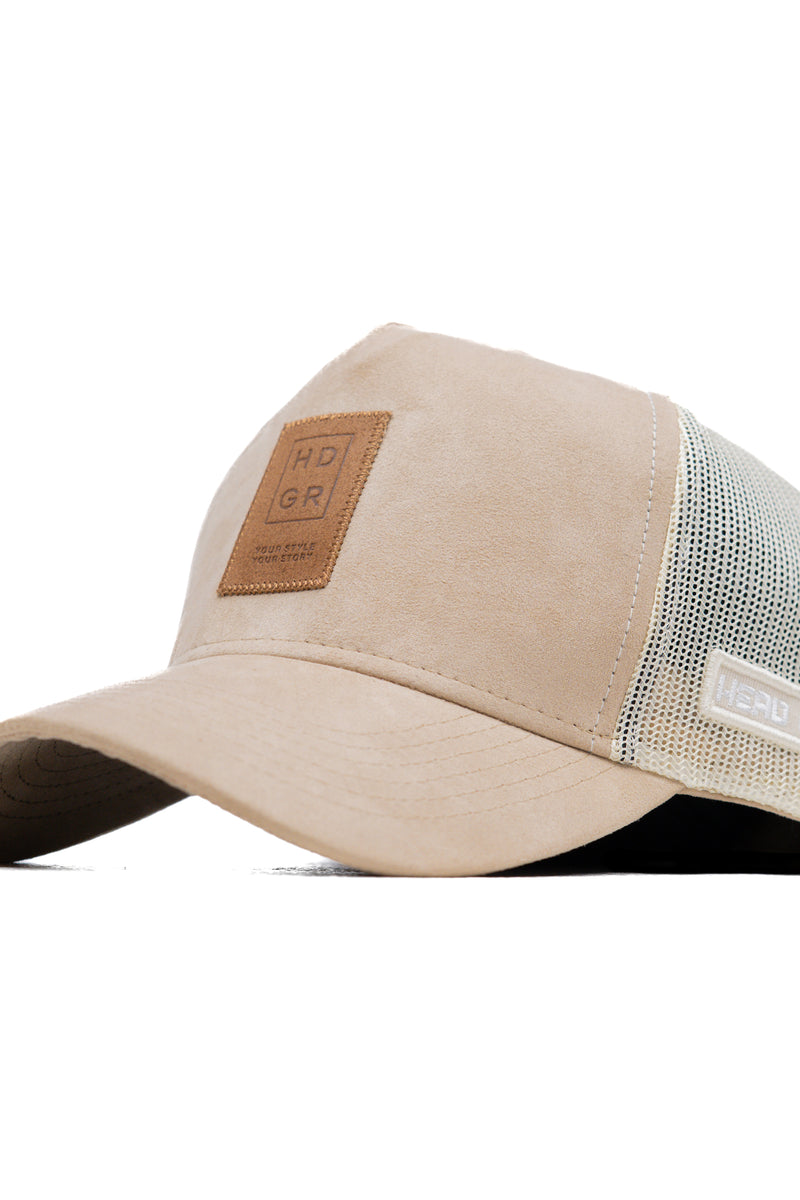 HEAD GEAR OFF-WHITE TRUCKER LEATHER PATCH CAP