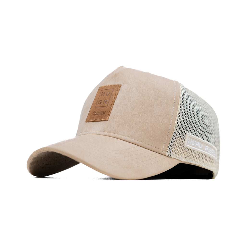 HEAD GEAR OFF-WHITE TRUCKER LEATHER PATCH CAP