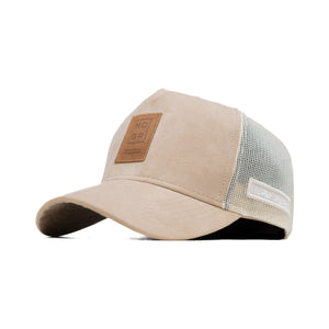 HEAD GEAR OFF-WHITE TRUCKER LEATHER PATCH CAP