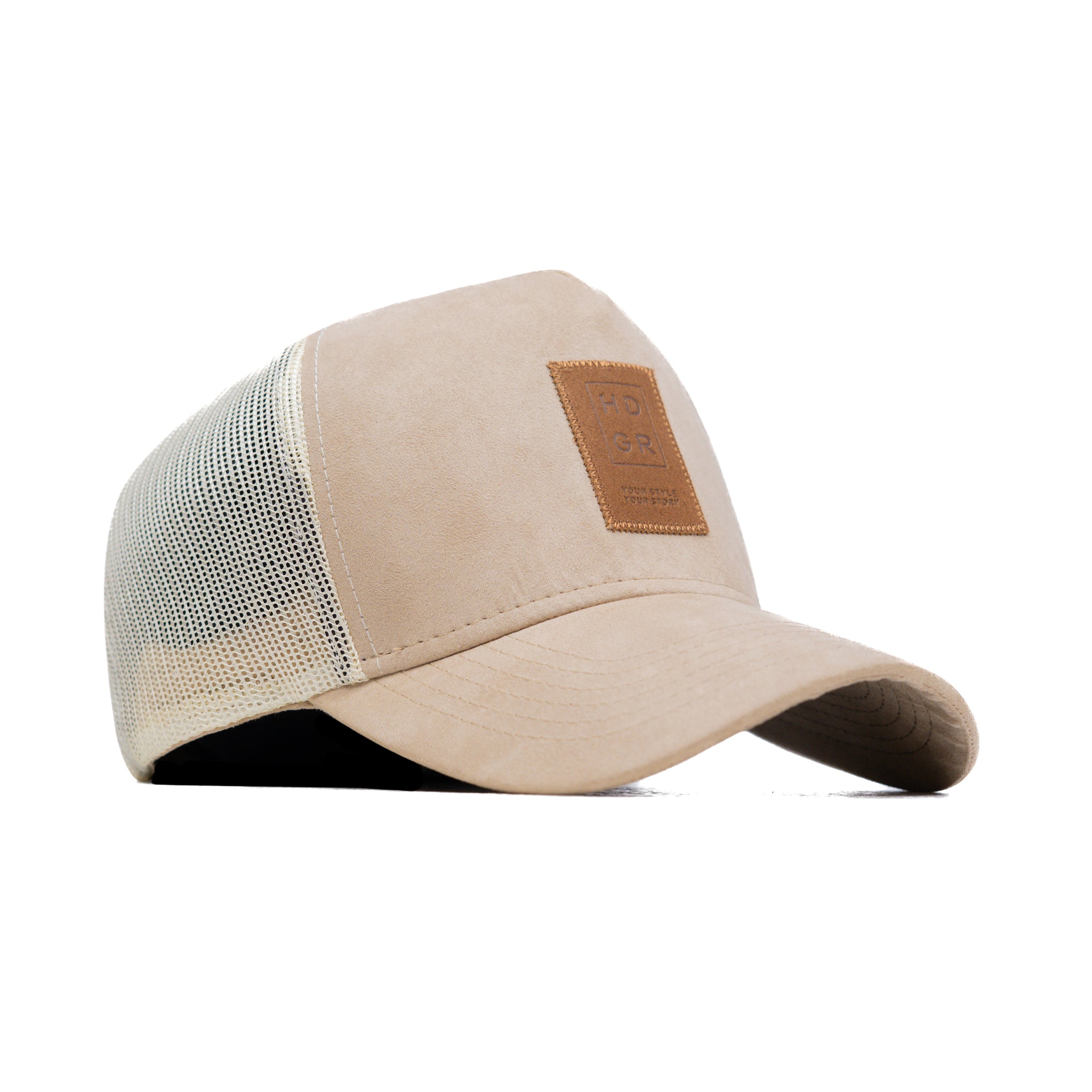 HEAD GEAR OFF-WHITE TRUCKER LEATHER PATCH CAP