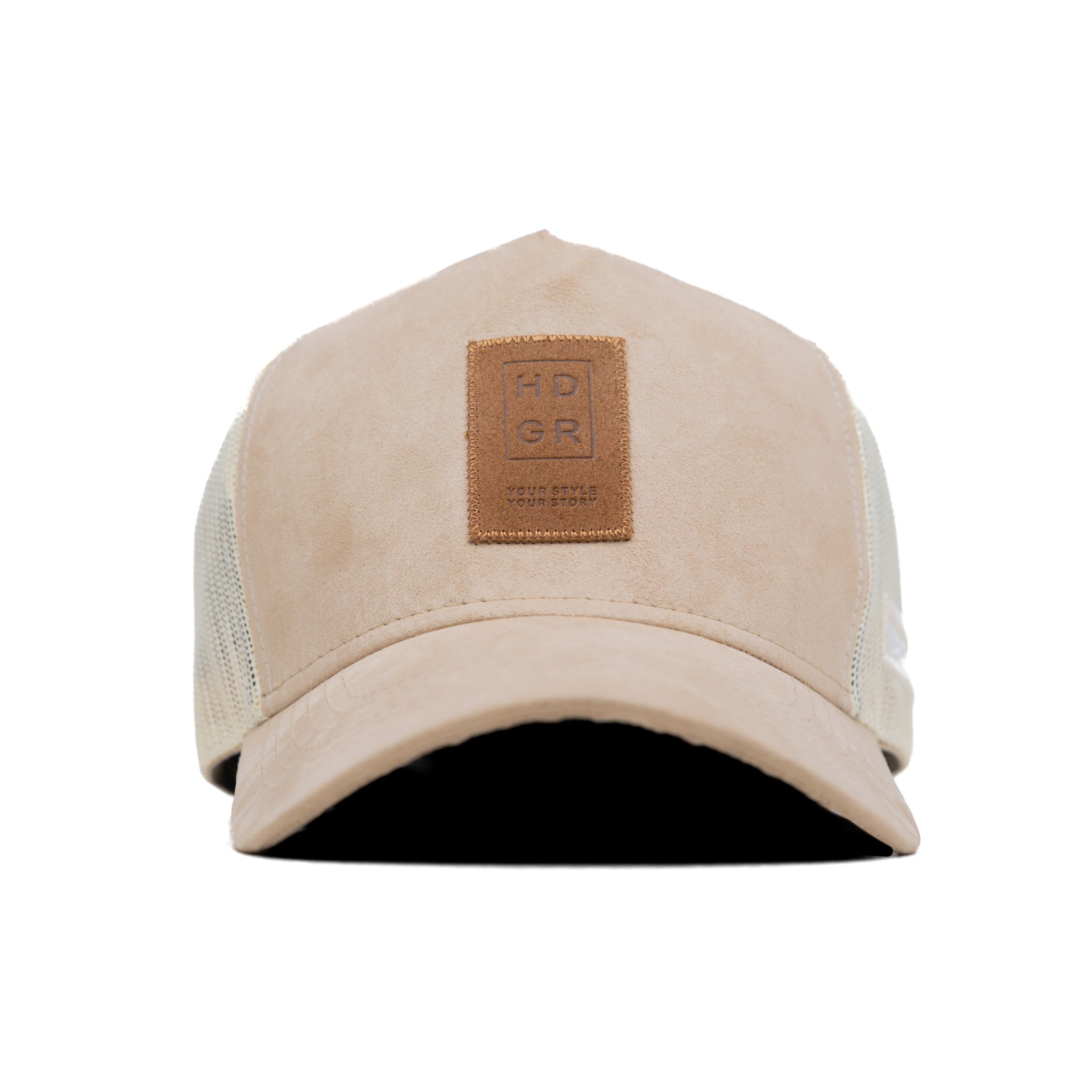 HEAD GEAR OFF-WHITE TRUCKER LEATHER PATCH CAP