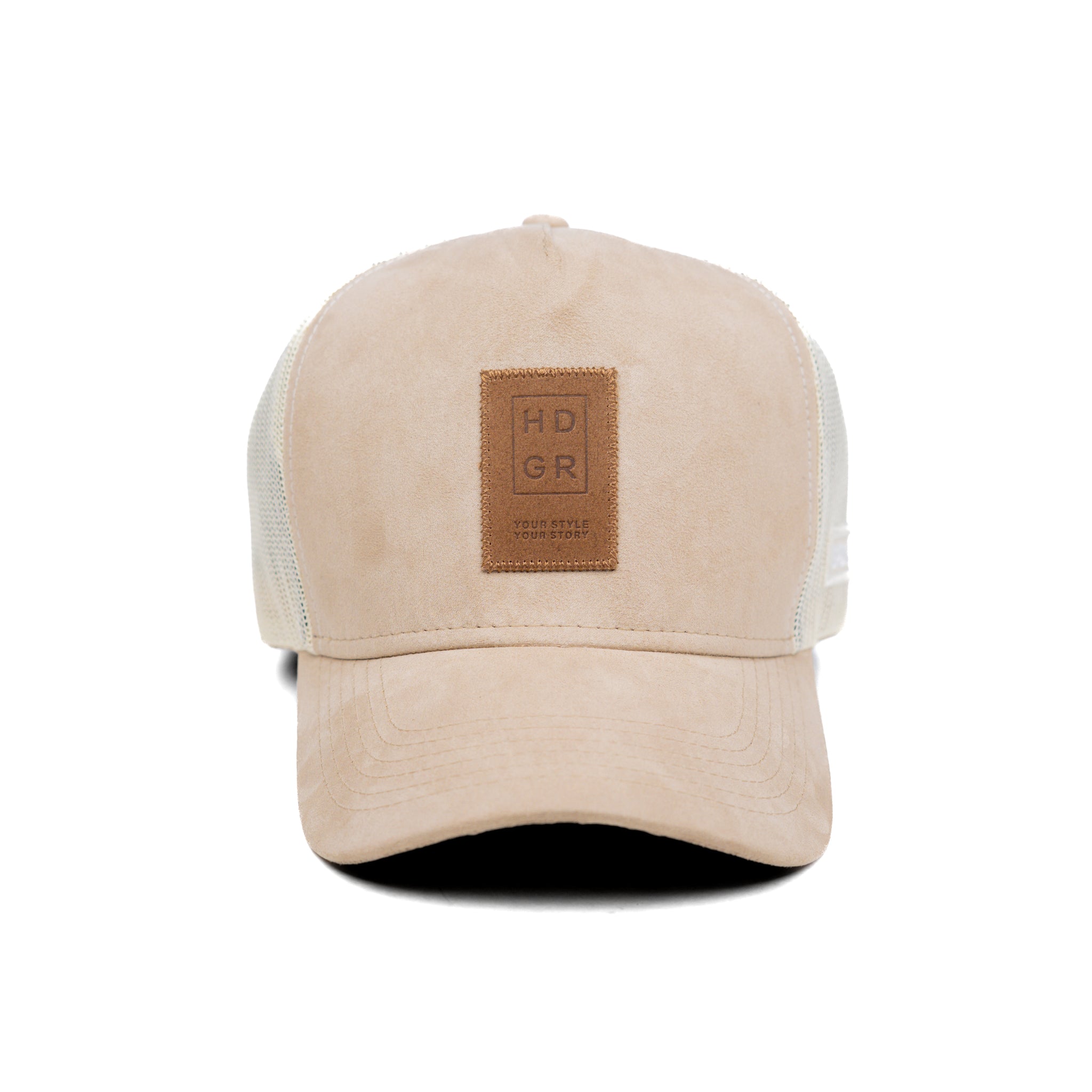 HEAD GEAR OFF-WHITE TRUCKER LEATHER PATCH CAP