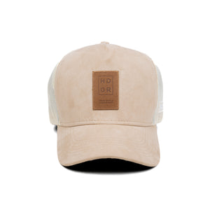 HEAD GEAR OFF-WHITE TRUCKER LEATHER PATCH CAP