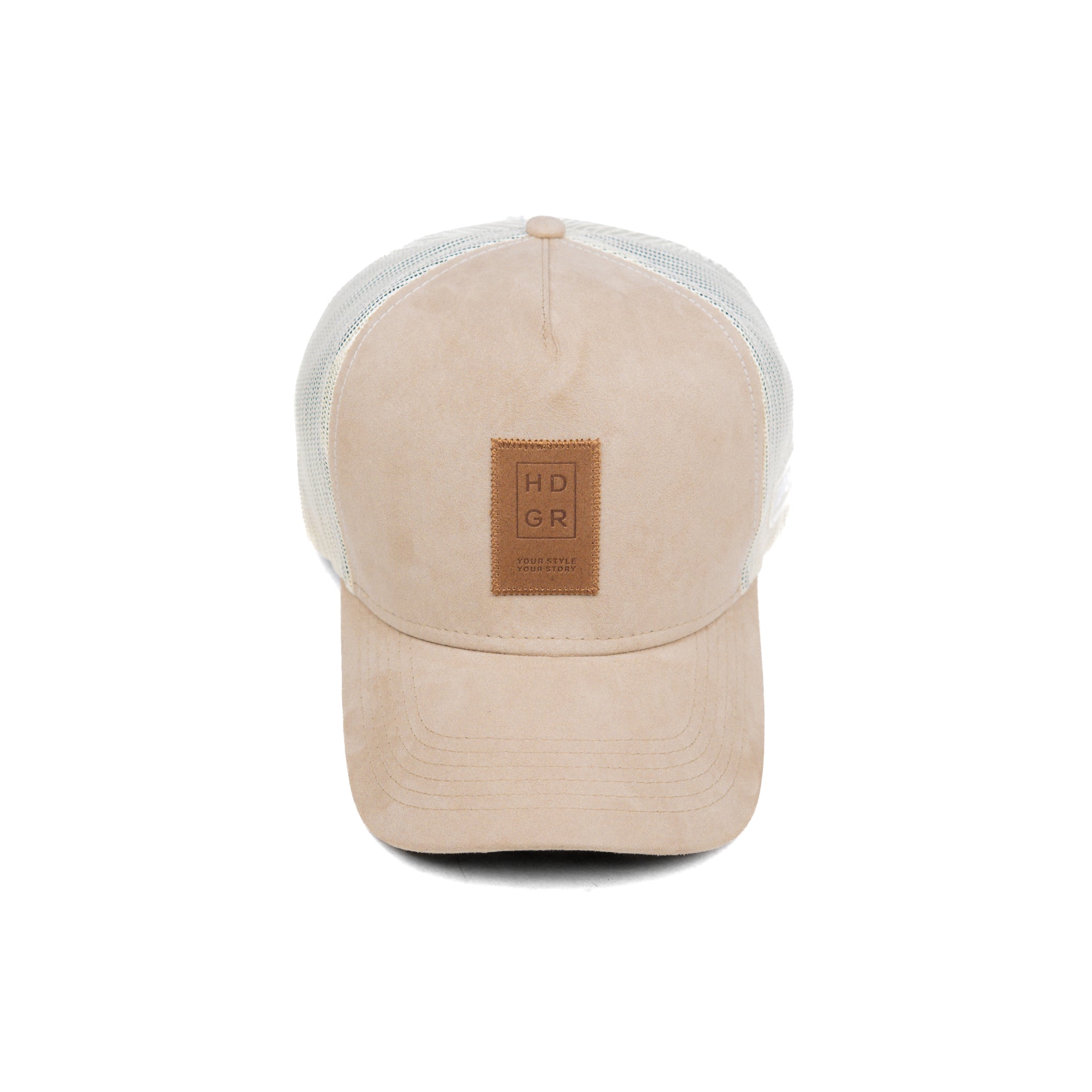 HEAD GEAR OFF-WHITE TRUCKER LEATHER PATCH CAP
