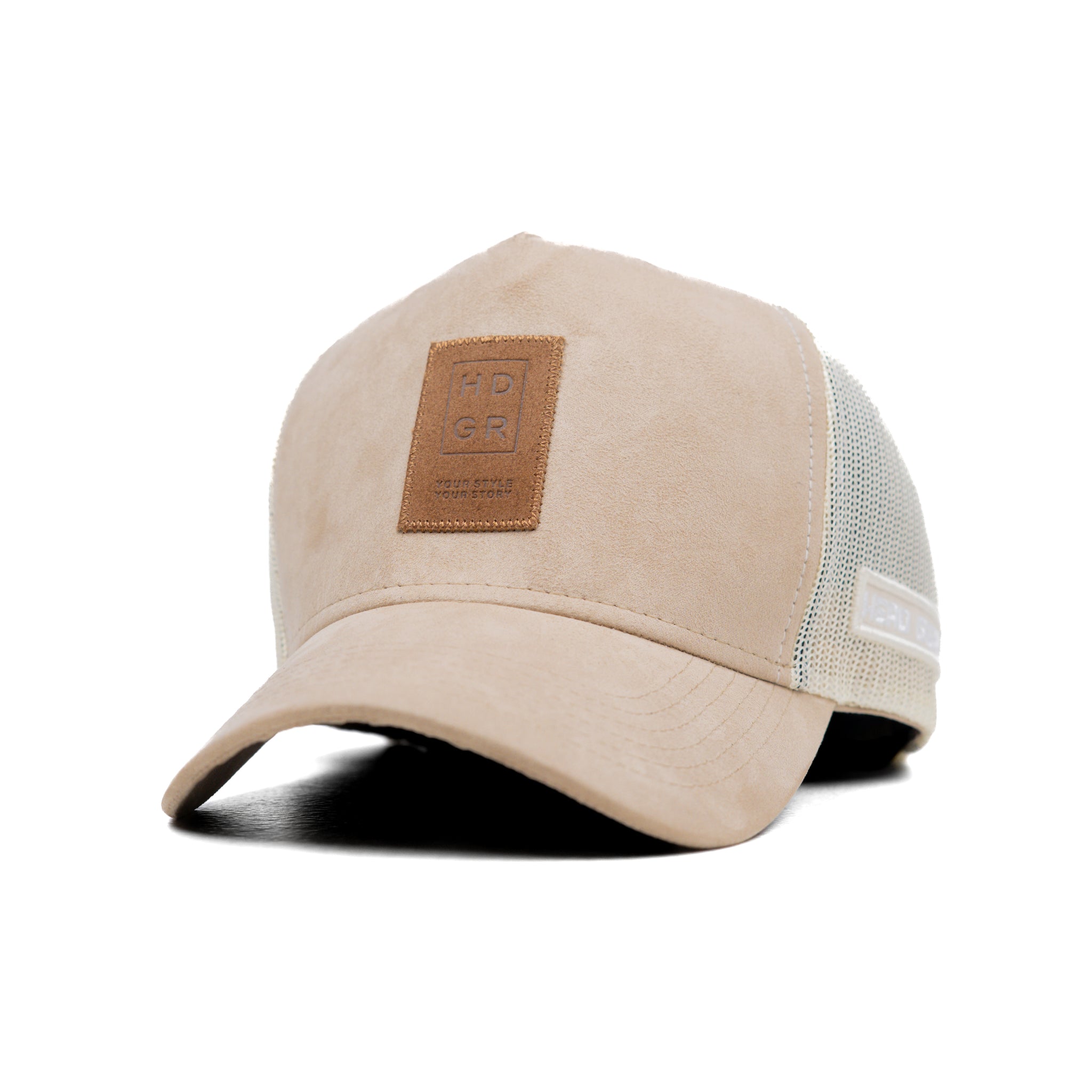 HEAD GEAR OFF-WHITE TRUCKER LEATHER PATCH CAP