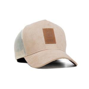 HEAD GEAR OFF-WHITE TRUCKER LEATHER PATCH CAP
