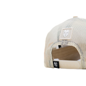HEAD GEAR OFF-WHITE TRUCKER LEATHER PATCH CAP