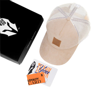 HEAD GEAR OFF-WHITE TRUCKER LEATHER PATCH CAP