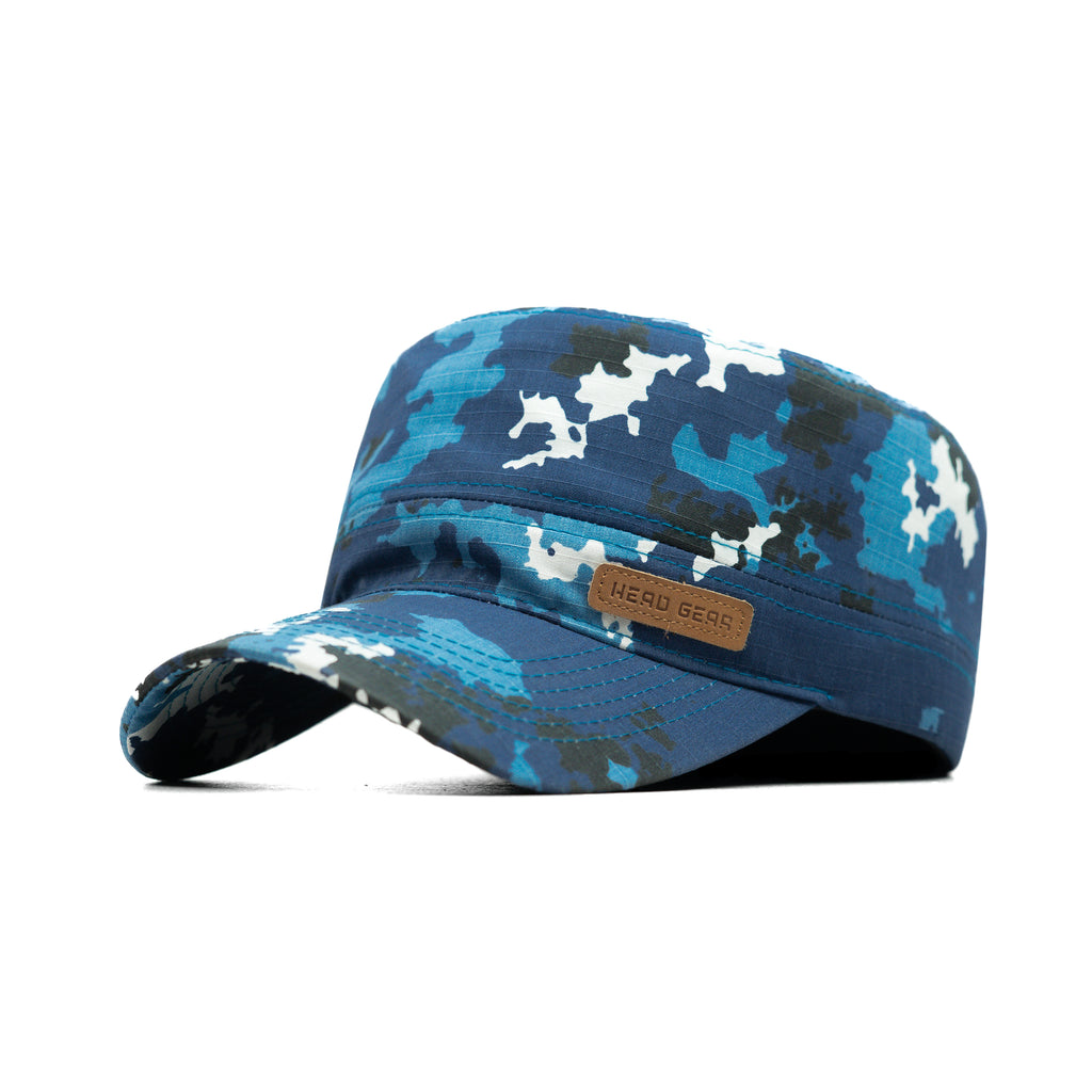 HEAD GEAR BLUE CAMO WITH LEATHER PATCH CAPTAIN'S CAP
