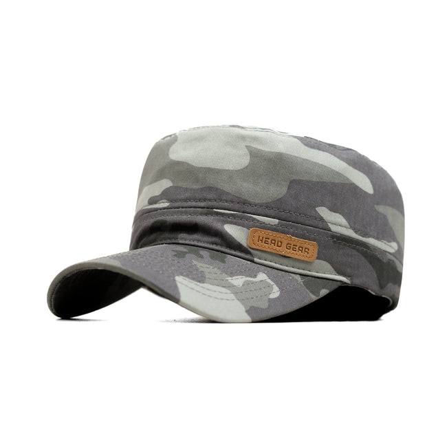 HEAD GEAR GREY CAMO WITH LEATHER PATCH CAPTAIN'S CAP