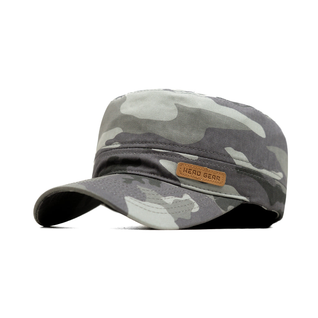 HEAD GEAR GREY CAMO WITH LEATHER PATCH CAPTAIN'S CAP