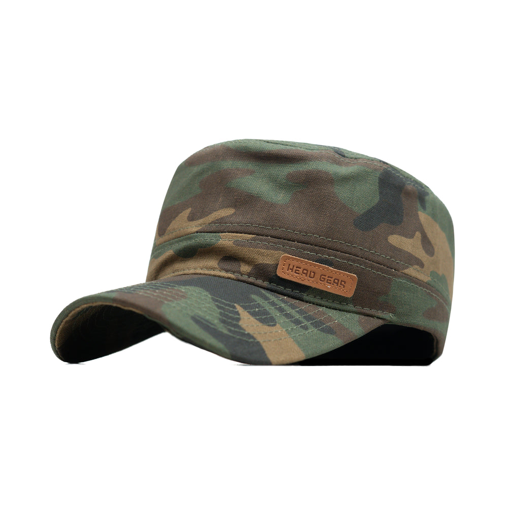 HEAD GEAR GREEN CAMO WITH LEATHER PATCH CAPTAIN'S CAP