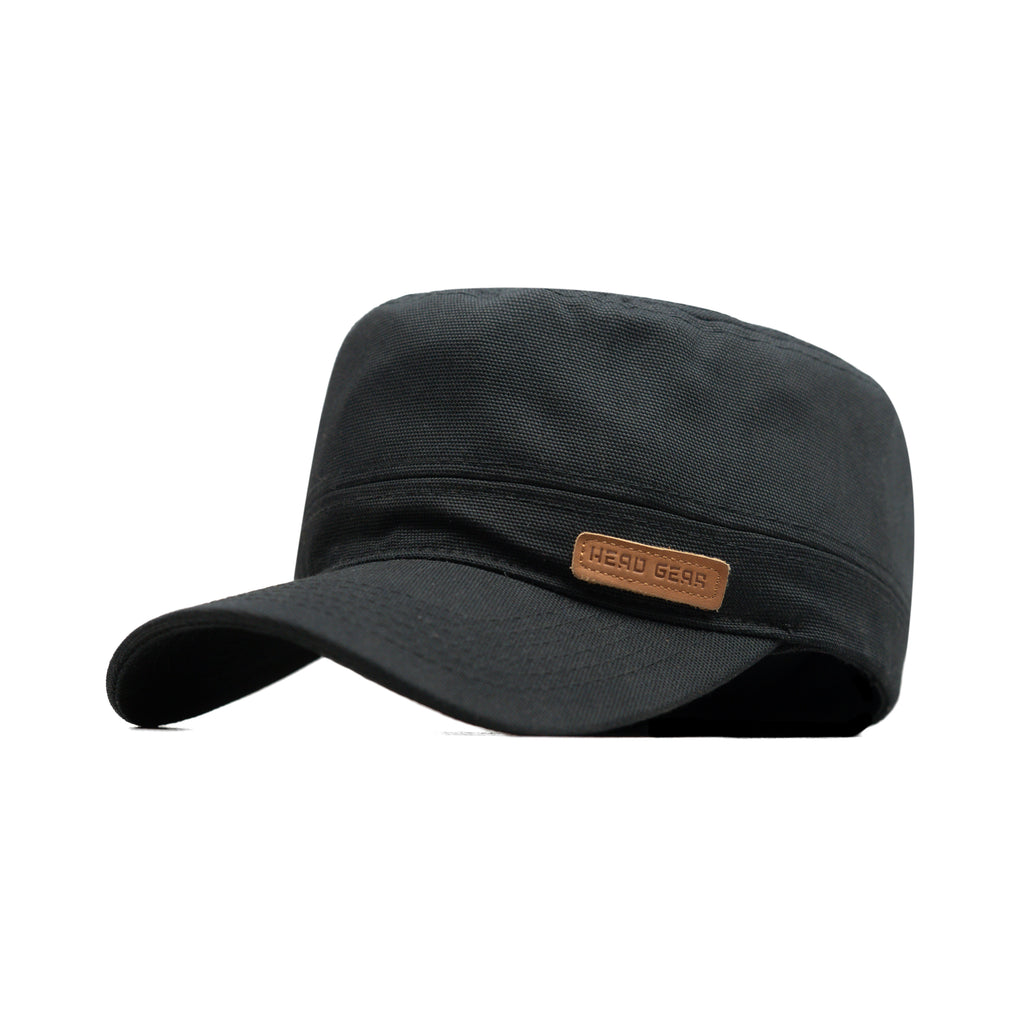HEAD GEAR BLACK WITH LEATHER PATCH CAPTAIN'S CAP