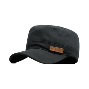 HEAD GEAR BLACK WITH LEATHER PATCH CAPTAIN'S CAP