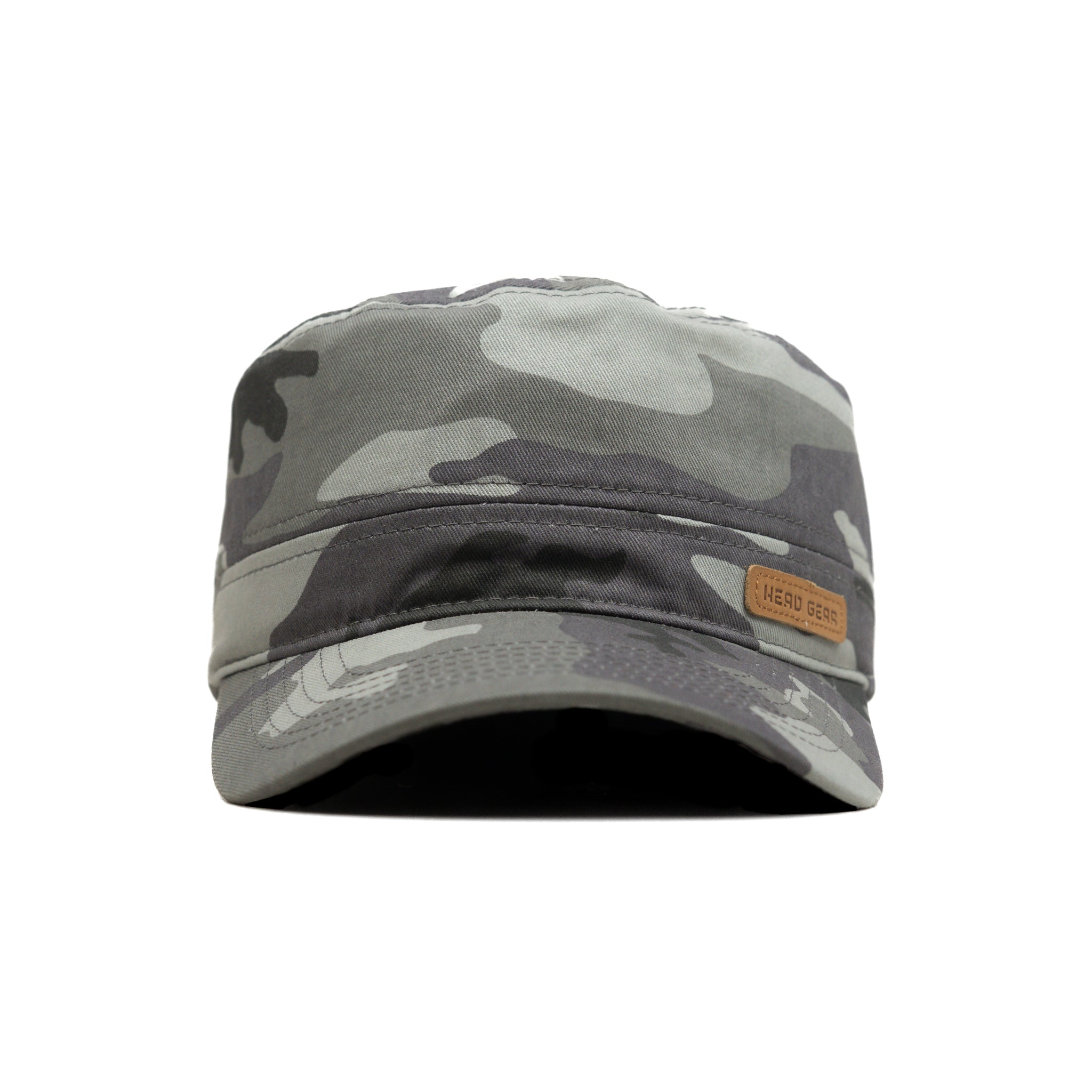 HEAD GEAR GREY CAMO WITH LEATHER PATCH CAPTAIN'S CAP