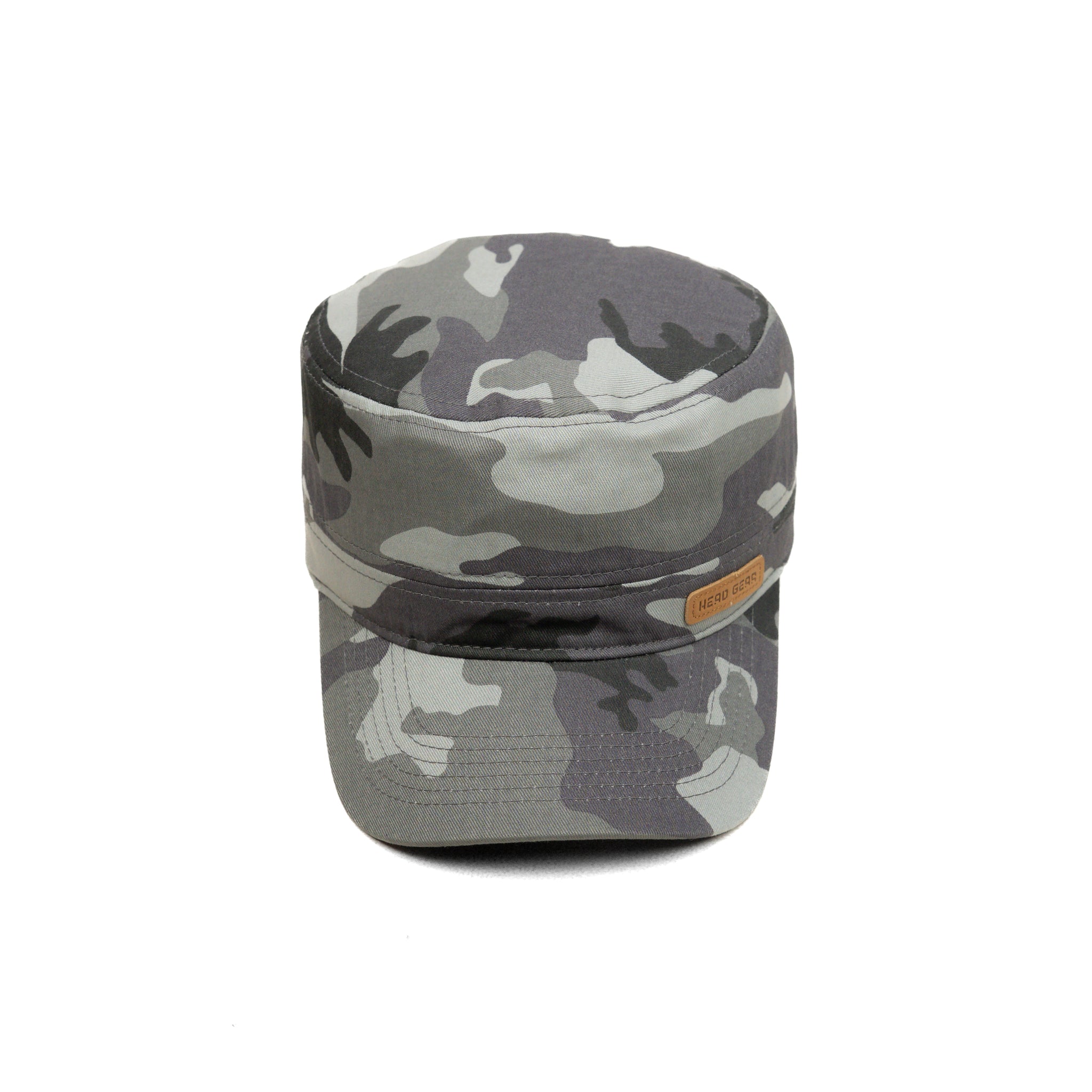 HEAD GEAR GREY CAMO WITH LEATHER PATCH CAPTAIN'S CAP
