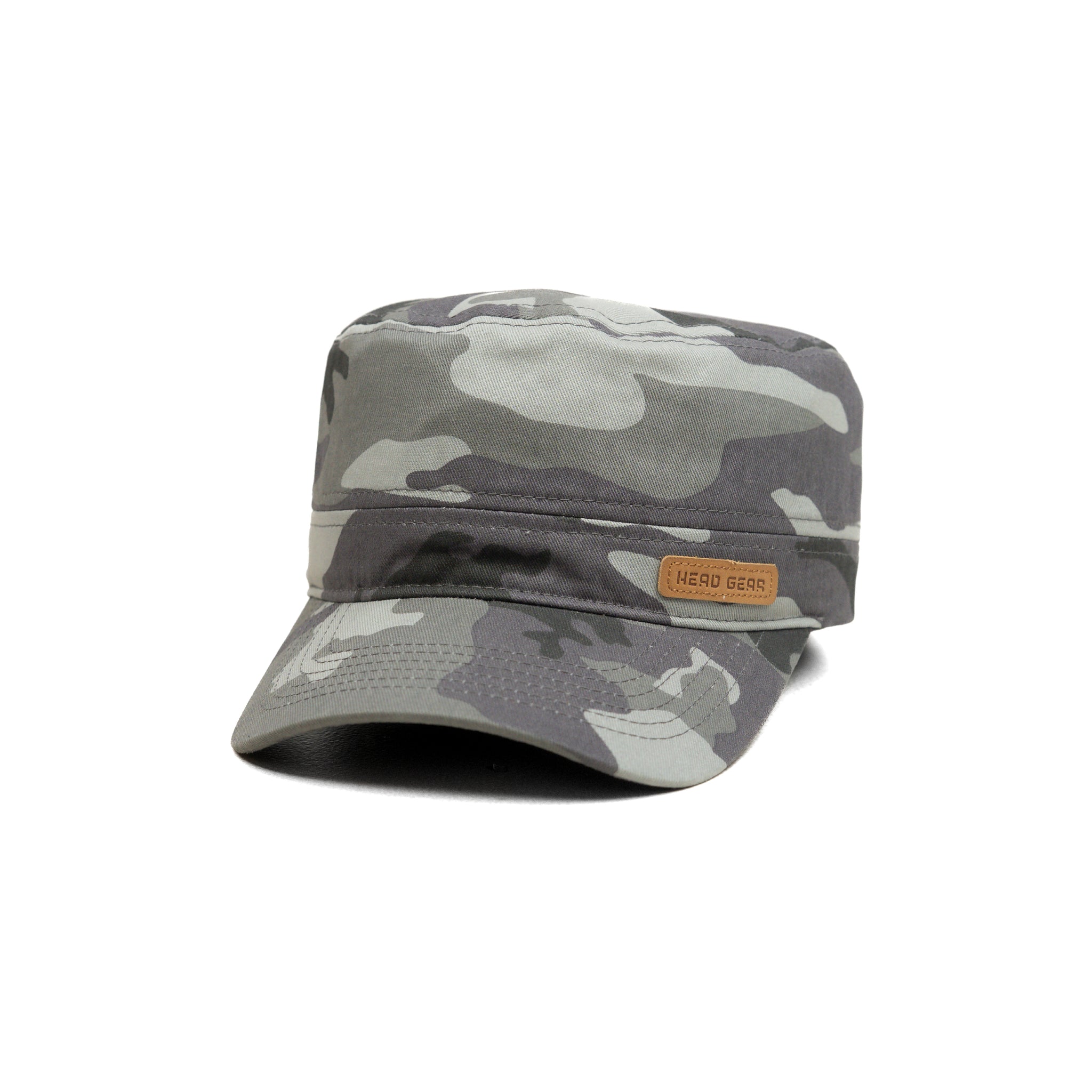 HEAD GEAR GREY CAMO WITH LEATHER PATCH CAPTAIN'S CAP
