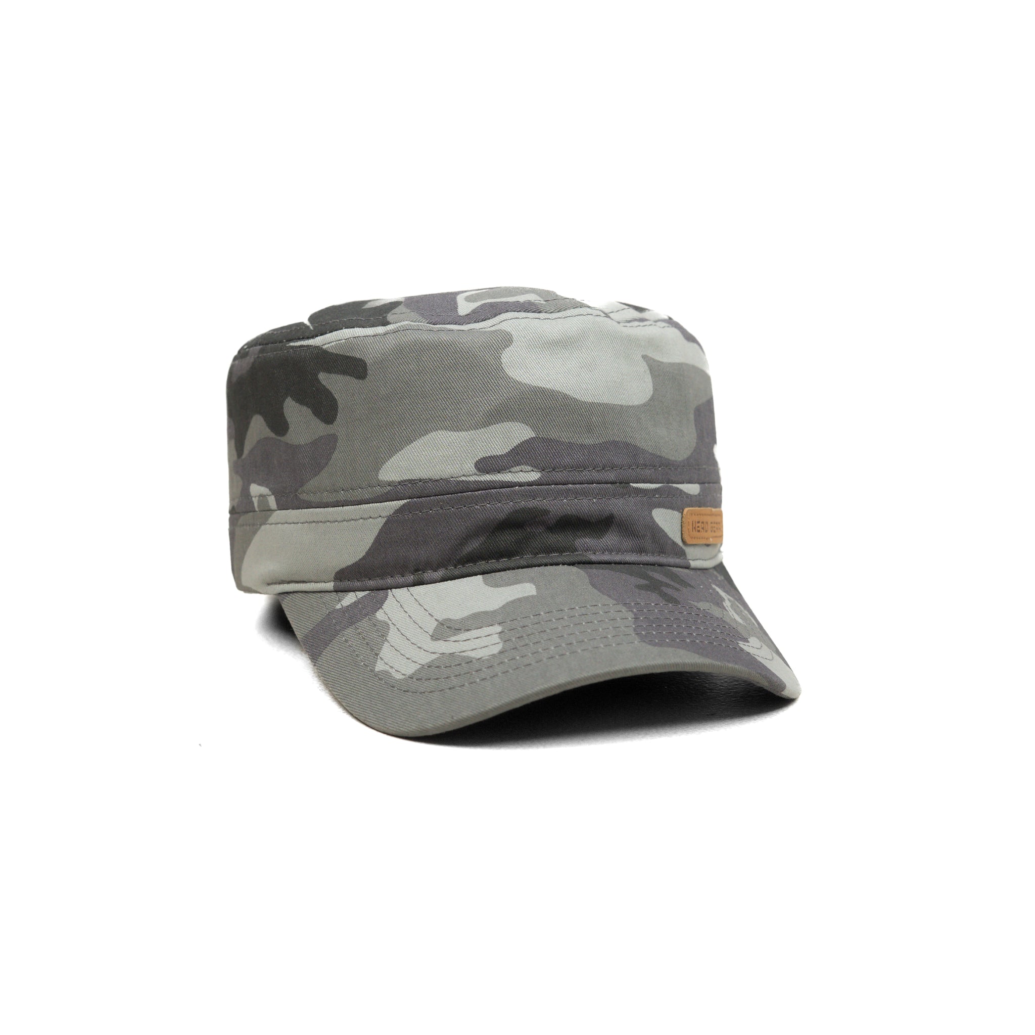 HEAD GEAR GREY CAMO WITH LEATHER PATCH CAPTAIN'S CAP