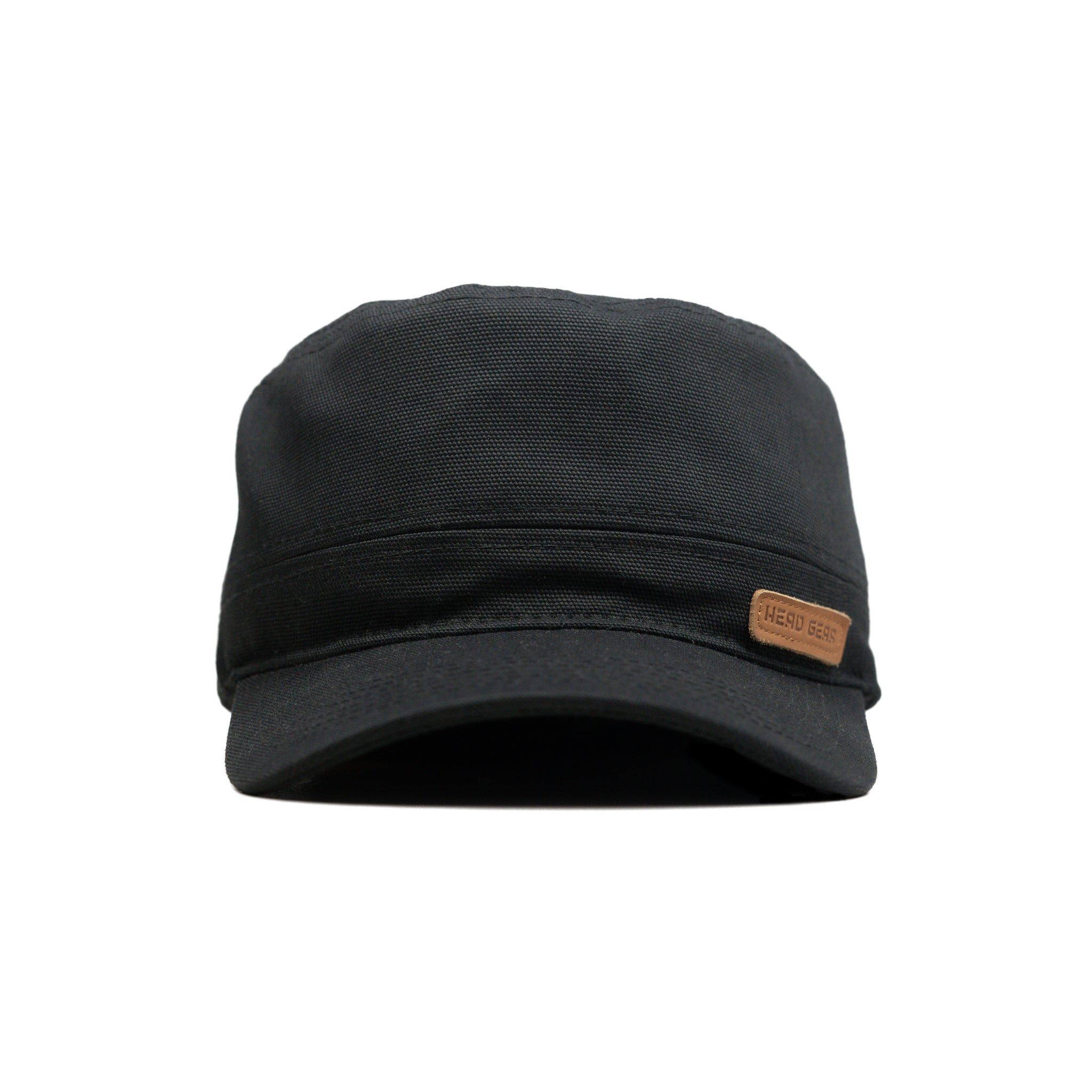 HEAD GEAR BLACK WITH LEATHER PATCH CAPTAIN'S CAP
